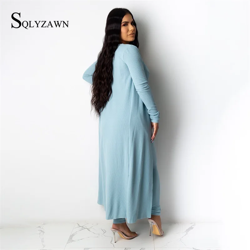 

Solid Color Spaghetti Strap Long Coat Jumpsuits for Women's Two Piece Suit Sexy V Neck Skinny Outfits Casual Female 2 Piece Set