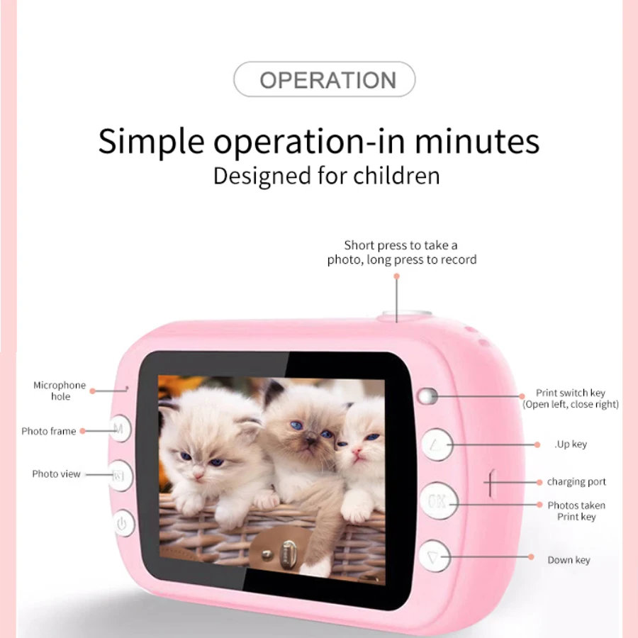 

Kids Video Digital Camera Chirdren's Instantane Camera Toy For Kids Girls Instant Print Photo Camera Christmas Brithday Gift