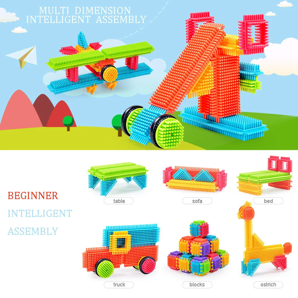 

100pcs Bristle Shape 3d Building Blocks Tiles Construction Playboards Toys Children Early Learning Educational Toys Kids Gifts