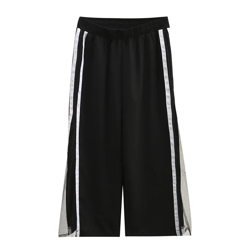 Женские брюки с широкими штанинами летние большого размера разрезом сбоку