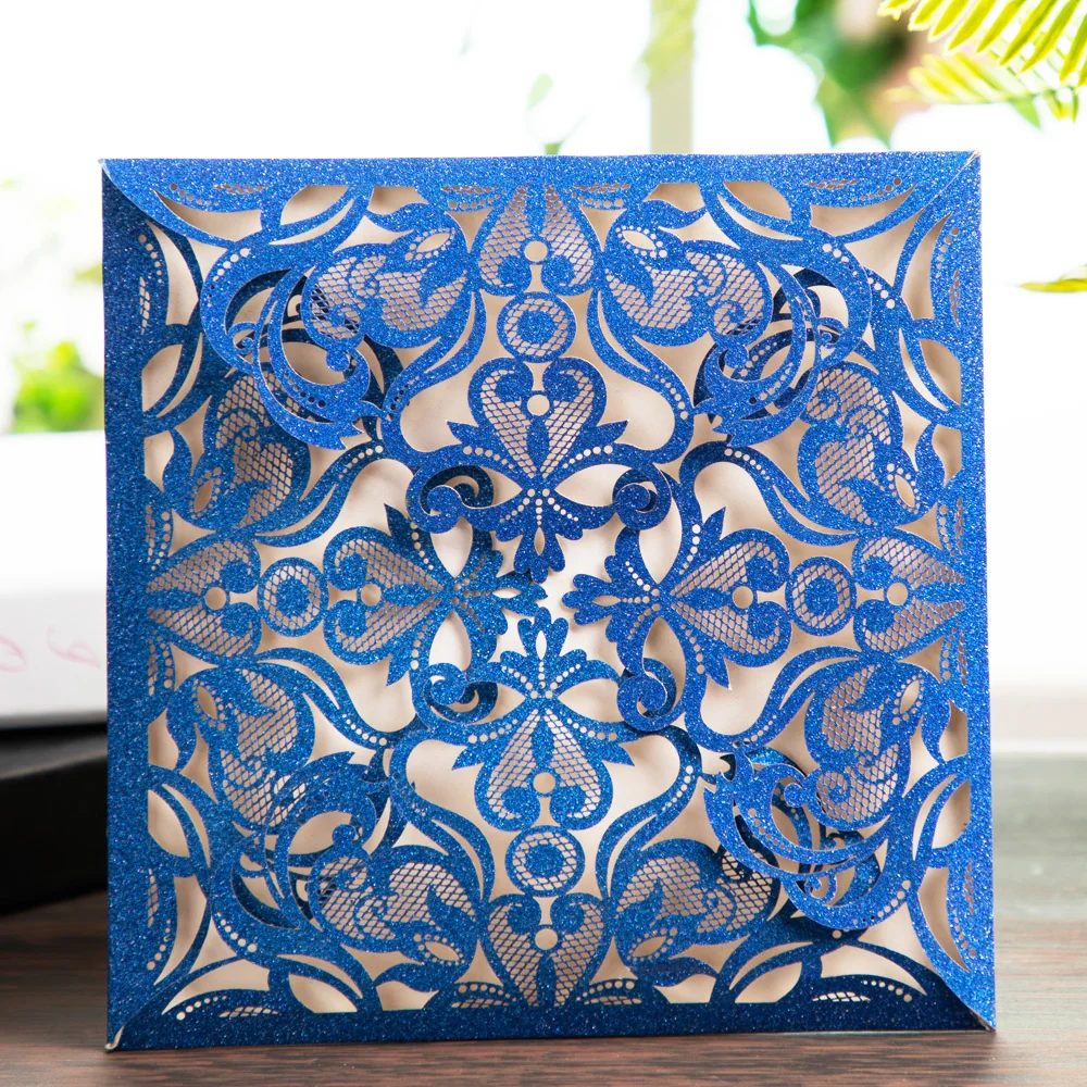 1 шт. блестящие свадебные пригласительные открытки с блестками и кружевными