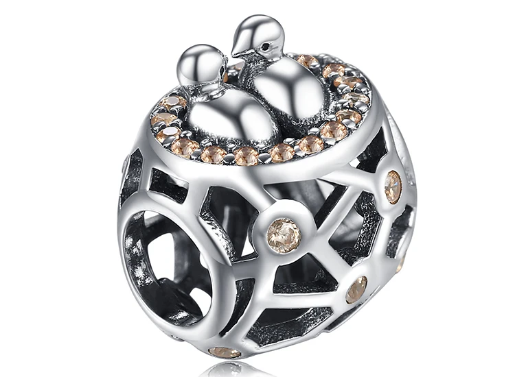 JewelryPalace 925 пробы серебро шампанское кубический ZirconiaTwo любовь птицы и гнездо Шарм бисер Fit Браслеты Лидер продаж