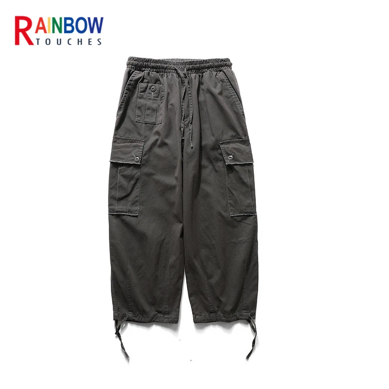 

Rainbowtouches Casual Loose Hip Hop Multiple Pockets Solid Color Versatile Cargo Pants Unisex