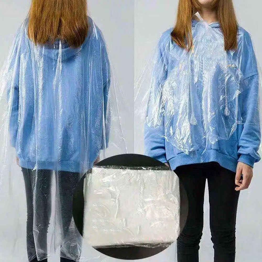 

50 Per Bag PE Hairdressing Capes Gown Disposable Hairdressing Cape Transparent Per Bag Hairdressing Capes