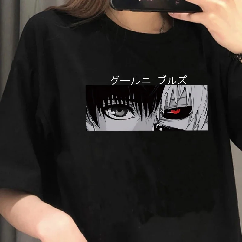 

90s Tokyo Ghoul Anime Manga Goth T-Shirt Kaneki Ken Cartoon Nice Loose Woman Tshirts Gothic Camiseta De Mujer Top T Shirt Tees