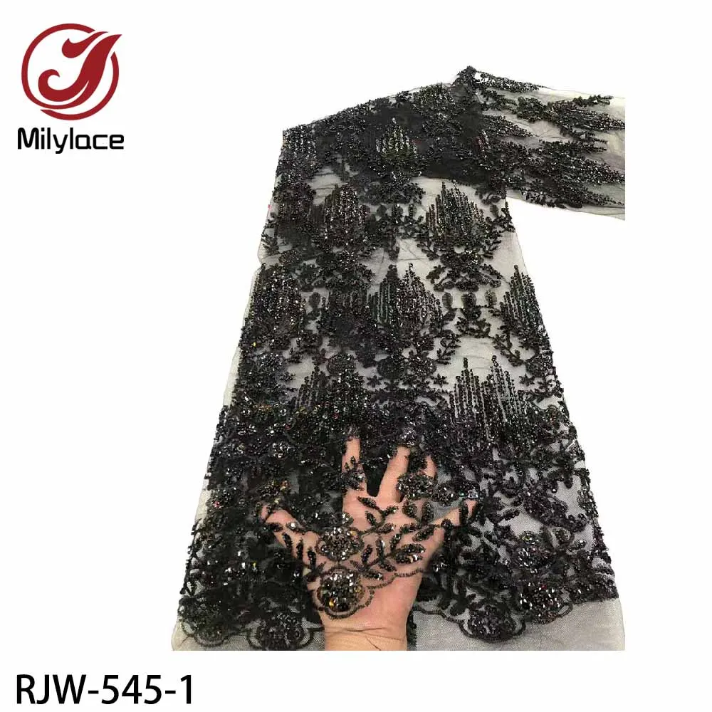 

Milylace African Lace Fabric 2020 Sequin Fabric Lace Embroidery Beads Lace Fabric 5 Yards for Wedding Party Dress RJW-545