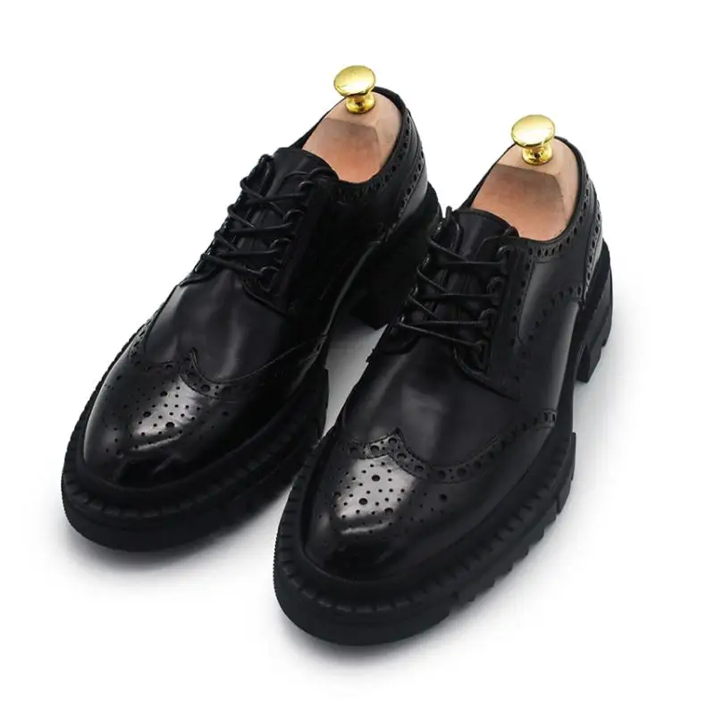 Мужские туфли из натуральной кожи толстая подошва увеличивающая рост модные