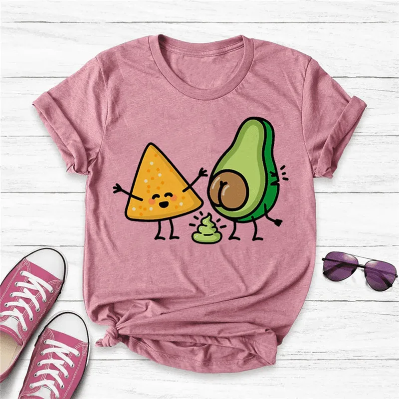 

Phomat Avocado summer casual cute Shirt, vegetarian vegetable and fruit gift top, O-neck fashion art print Shirt short sleeves