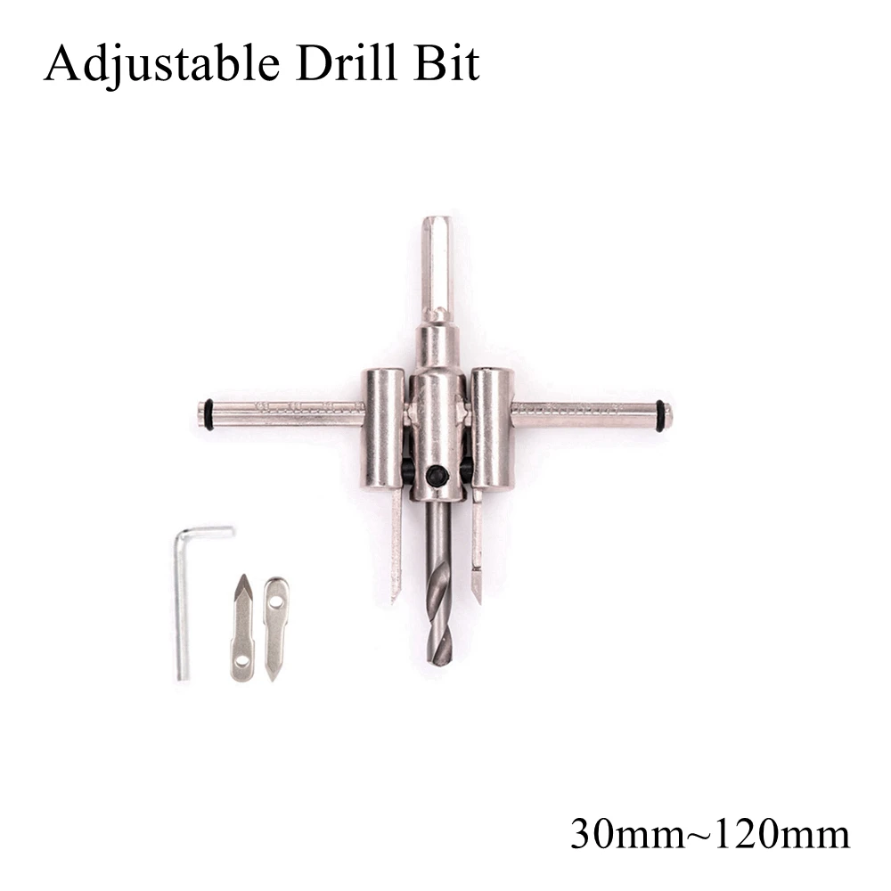 

30mm ~ 120mm Adjustable Drill Bit Circle Hole Saw Core Cutter Set Cutting Kit Drilling Bits Tool Wood Woodworking Plastic Gypsu