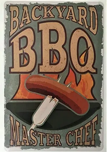 

Retro Metal Wall Sign BBQ Tin Vintage Funny Kitchen Fathers Day Dad Gift Chef Retro Vintage Metal Sign 12" X 8" Inch