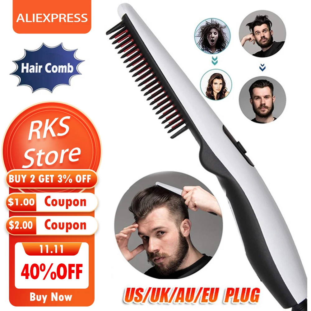 

Multifunctional Hair Comb Brush Beard Straightener Hair Straighten Straightening Combs Hair Curler Quick Hair Styler For Men