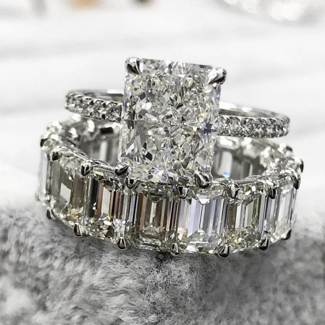 

Luxury 925 Sterling Silver White Topaz Gemstone Wedding Engagement Cocktail Women Diamond Rings Sets finger Fine Jewelry