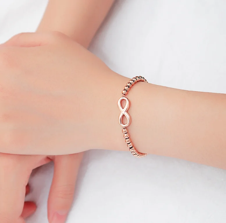 Женский браслет с бусинами под розовое золото|Гибкие и жесткие браслеты| |