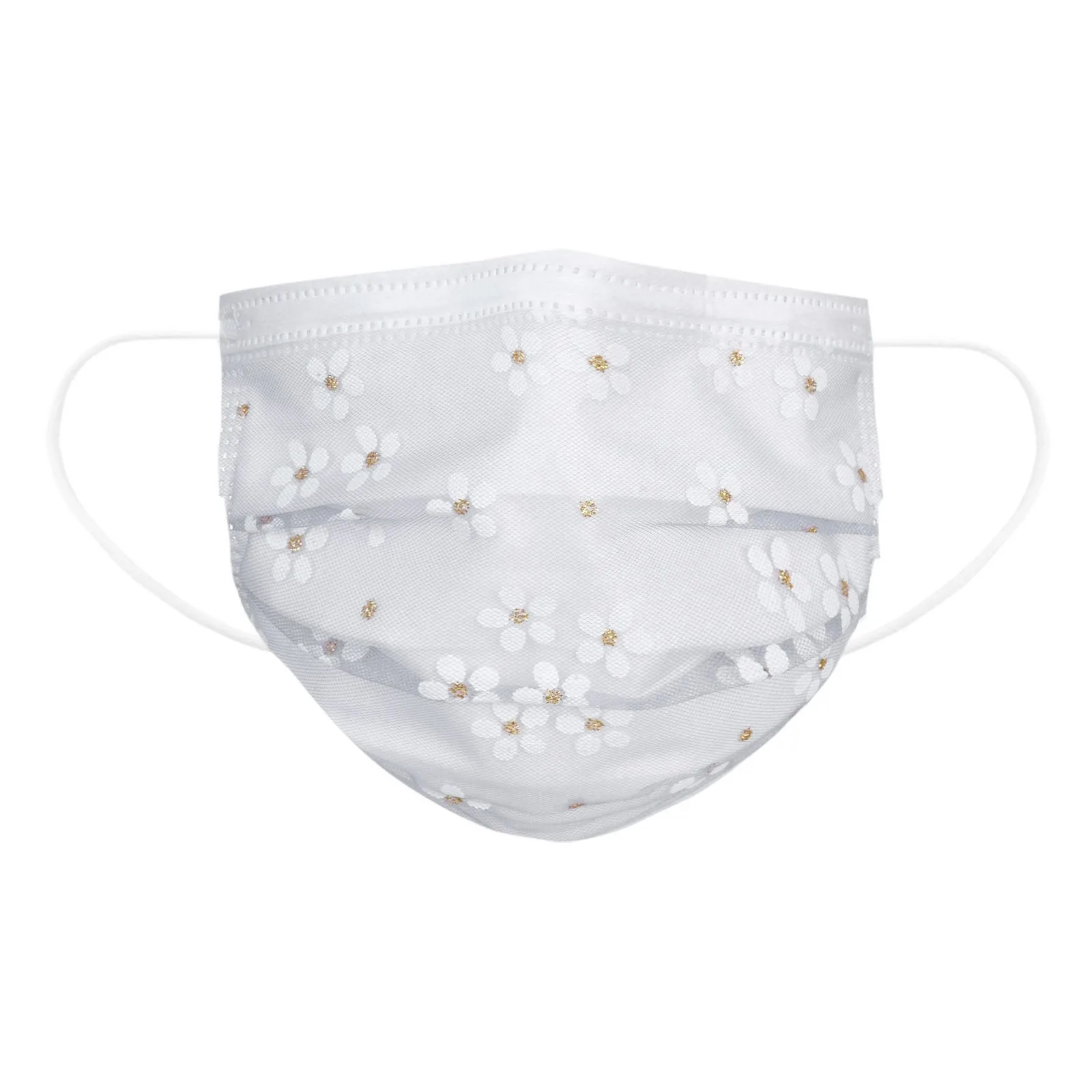 Маска для взрослых из сетчатой пряжи с цветами четырехслойная одноразовая