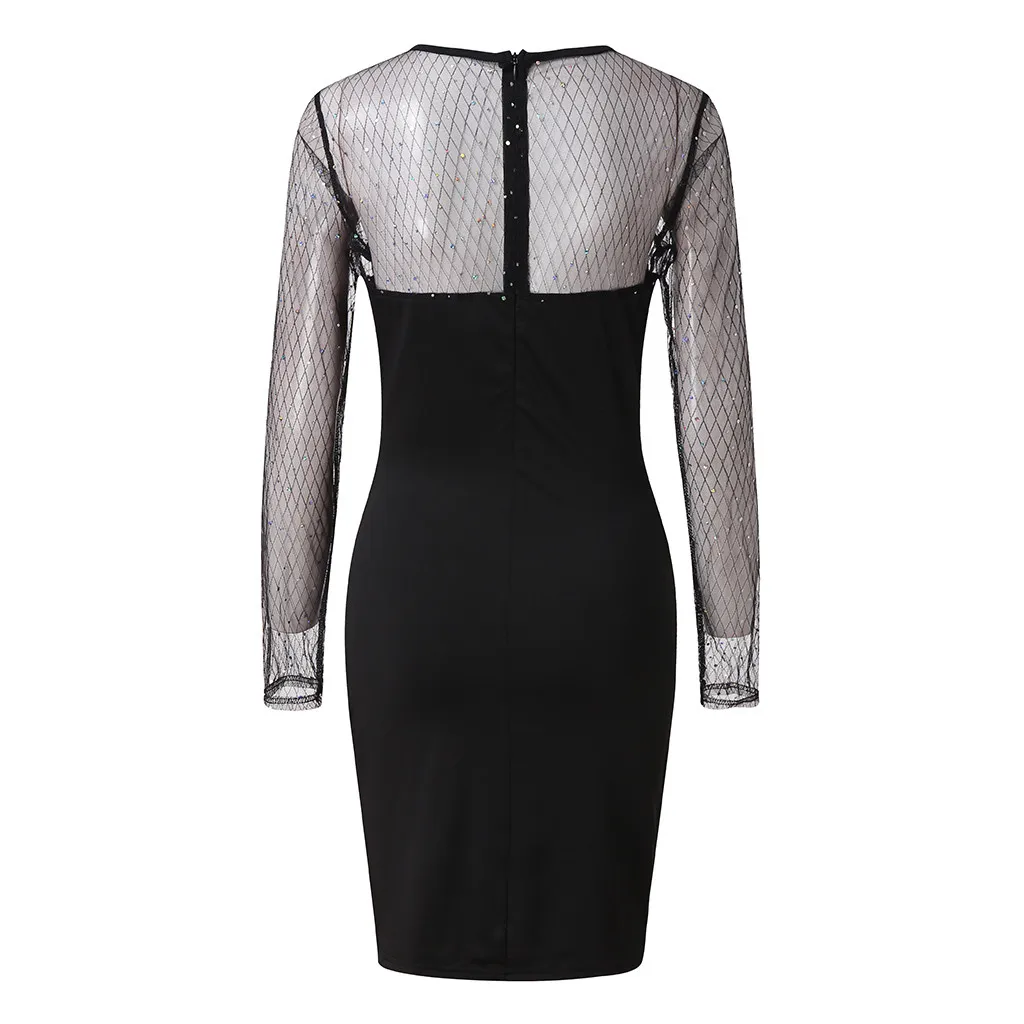 KANCOOLD платье vestidos сексуальная из сетчатой ткани с длинными рукавами блёстки