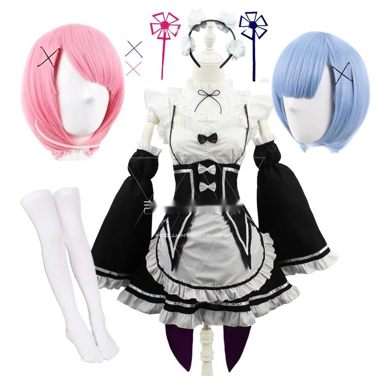 Костюм горничной для косплея Re:zero Kara Hajimeru Ram/Rem Isekai Seikatsu черный синий красный