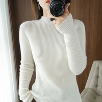autumn winter wool sweater half high neck bottoming shirt womens new thickened slim knit sweater all match solid color pullover