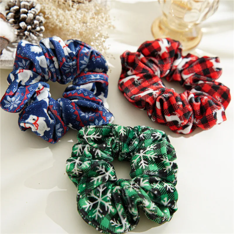 

Christmas Style Hair Ring Colorful Printed Large Intestine Hair Ring Western Style Simple All-match Soft Warm Velvet Hair Rope