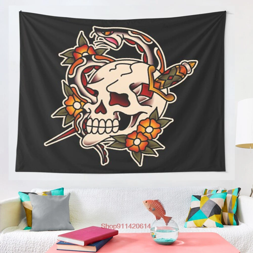 

Death and Rebirth Skull Motif tapestry Psychedelic Colorful Wall Hanging Tapestries Dorm Wall Art Yoga Mat