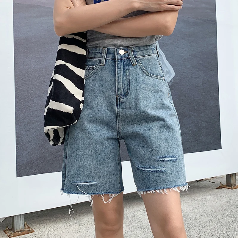 

Summer Denim Shorts Five-Point Pants High Waist Women Loose Straight 2021 New Trend