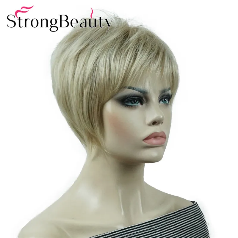 StrongBeauty короткие прямые парики мягкие волосы слоистые локоны Омбре блонд/Красный синтетический парик