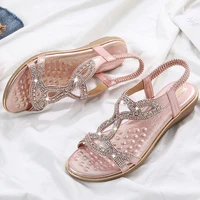 women sandals new flat fashion rhinestone summer sandals women shoes solid color casual summer shoes open toed wedge shoes woman