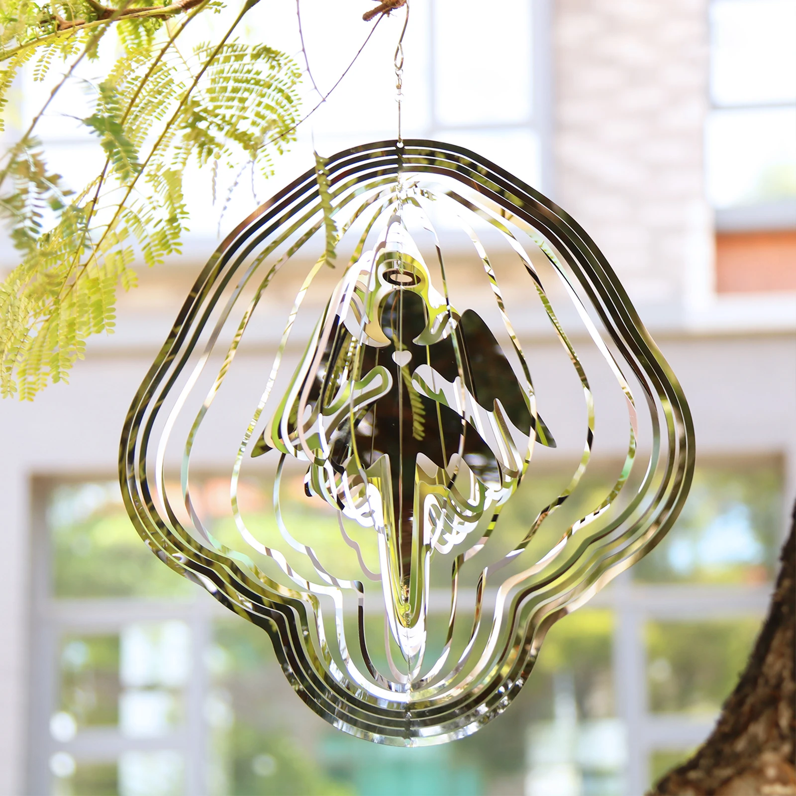 Angel Wind Chime Kinetic 3D Rotating Pendant Stainless Steel Windmill Garden Yard Tree Hanging Decoration | Дом и сад
