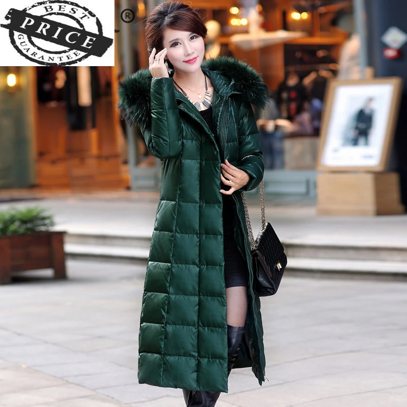 

Female Winter Coat Fashion Ladies 20% Duck Down Jacket + Large Fur Hooded 2021 Korean Light Thick Women Long Coat S-1a0a