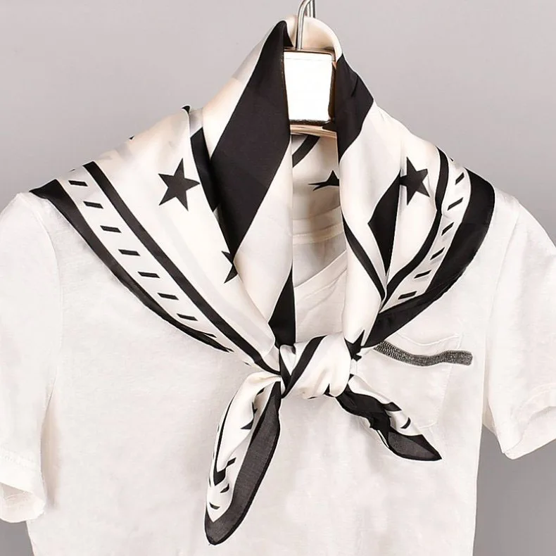 Весенняя двухцветная шелковая сатиновая квадратная лента для волос хиджаб