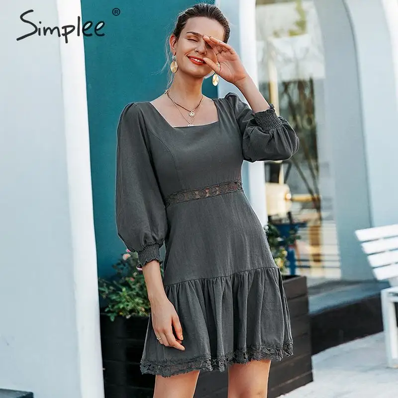 Simplee Элегантное платье из хлопка с короткими рукавами из хлопка A-Line