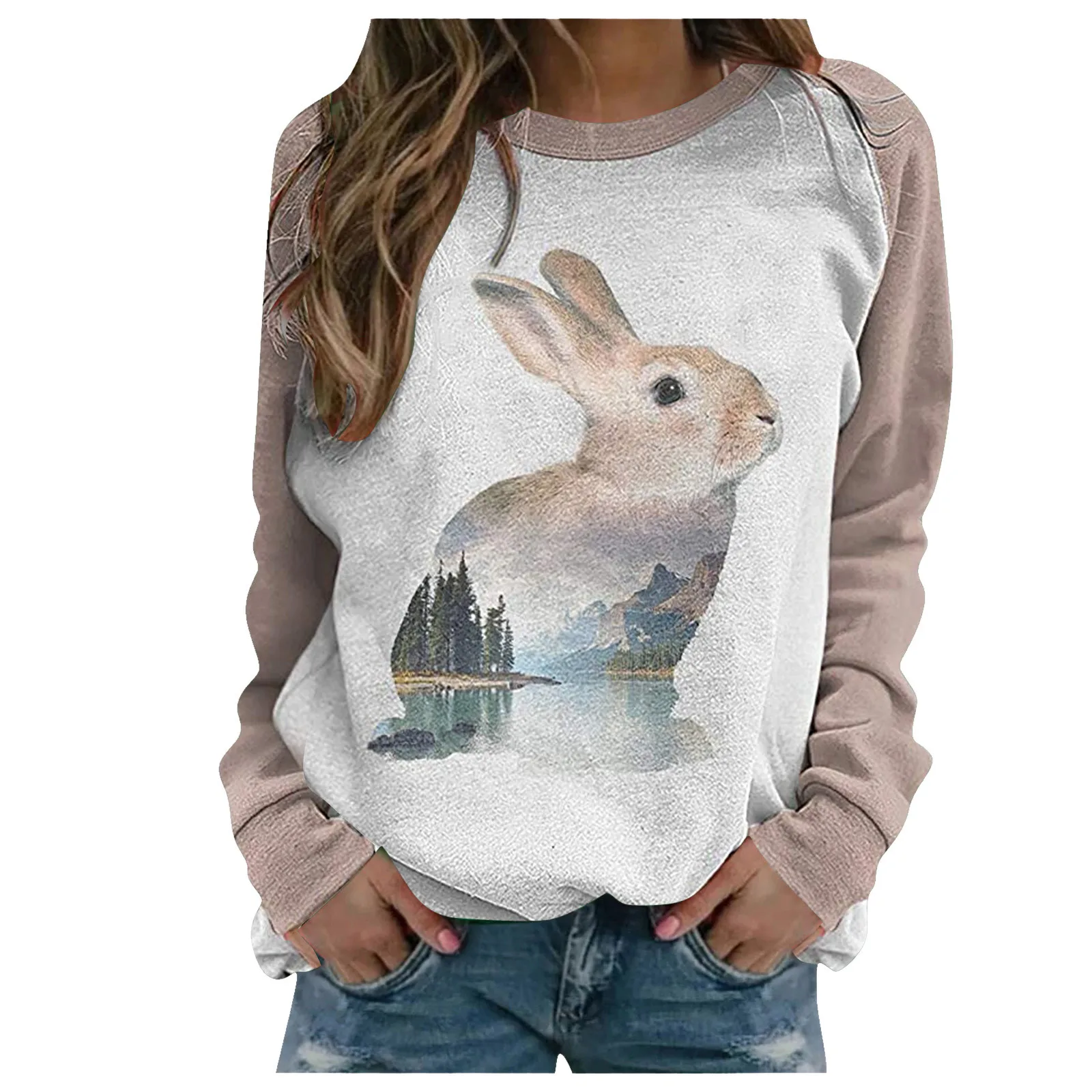 57# Autumn Winter Tops Boho Style Women's Casual Animal Print Sweatshirts Thermal Crewneck Long Sleeve Pullovers Loose Top