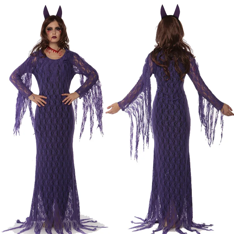 Костюм на Хэллоуин для женщин Дьявол Королева фиолетовый сексуальная ведьма