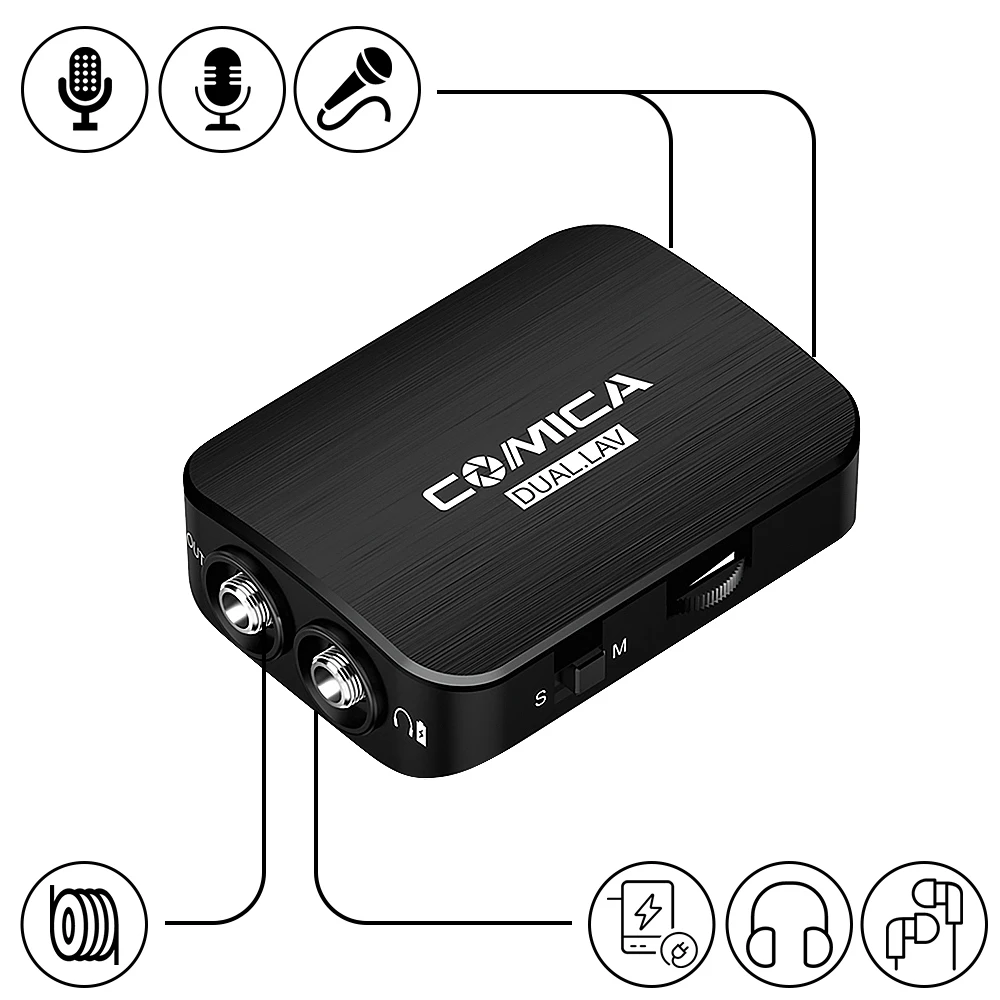 Comica CVM-D03 Dual Lavalier Lapel Microphone with Mono/Stereo Clip-on Interview for Cameras Camcorders&amp Smartphones | Электроника