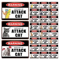 warning sign beware of attack cat decorative shabby chic metal tin sign wall bar home art pet shop craft decor 30x20cm