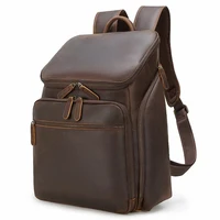 Luxury Backpack Men Crazy Horse Genuine Leather Back Pack Laptop Bag Business Casual Fashion Male Brown Bags 2021 High Quality