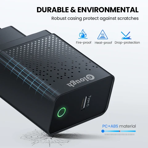 Зарядное устройство Elouhg с портом USB Type-C и поддержкой быстрой зарядки, 20 Вт