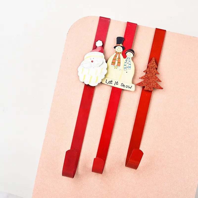 Colgador de guirnalda para puerta de Navidad, gancho para colgar en la parte delantera y trasera, adorno decorativo de hierro sobre la puerta, 3 piezas, 30cm-1