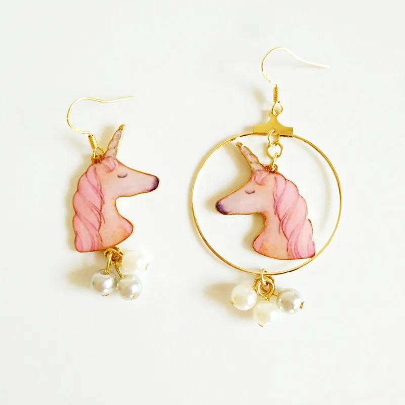 Kingdeng Розовый Единорог Начальные Серьги Кисточкой Для Женщин Ювелирные Изделия