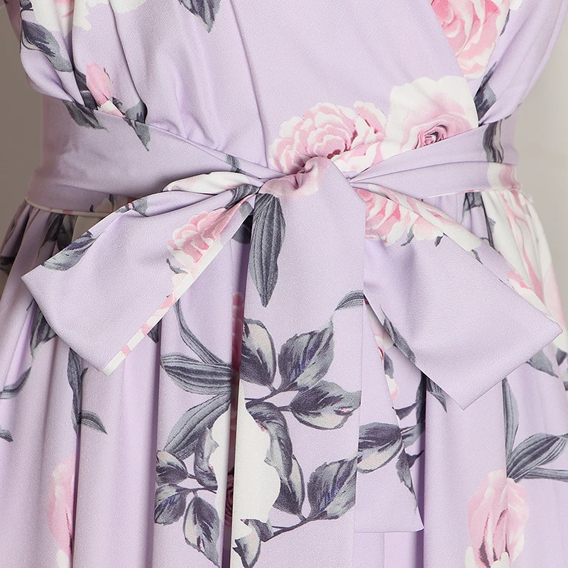 

Women Ruffles Summer Dress Maxi High Waist Floral Print Belted Tunic Long Dress