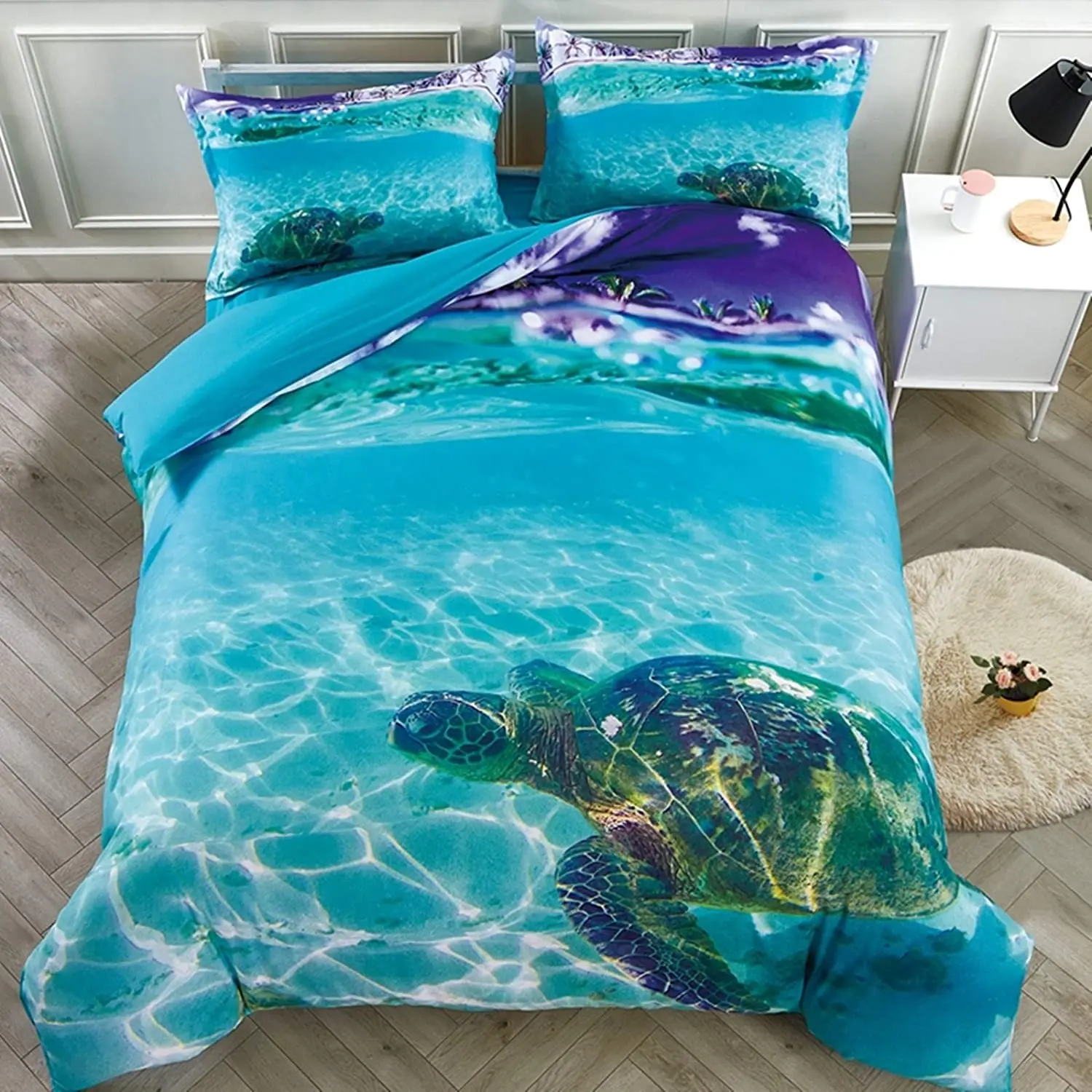 

Beddinginn 3D Bedding Animal Print Kids Duvet Cover Set Turtle in The Blue Limpid Ocean Print