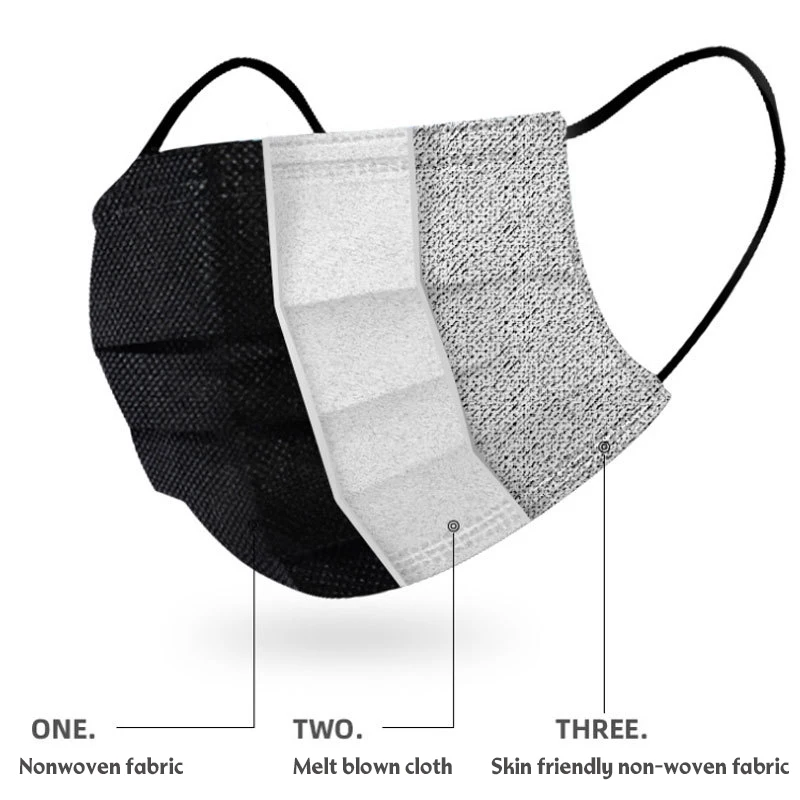 

Spot Mask black Adult Face Mouth Masks Max 300PCS Disposable Face Mask Nonwoven 3 Layers Filter Anti Dust Smog Breathable Gauze