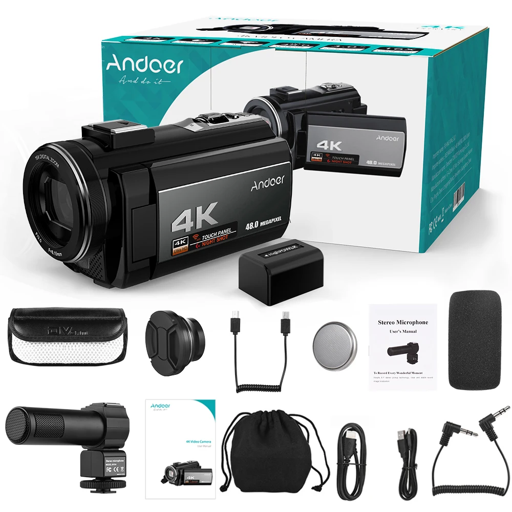 Портативная Цифровая видеокамера Andoer 4K 48 МП Wi-Fi 3 0 дюймовый сенсорный экран с