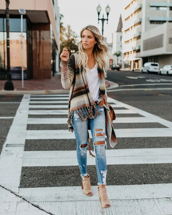 Осенне-зимний вязаный кардиган AliExpress в полоску с длинными рукавами и кисточками