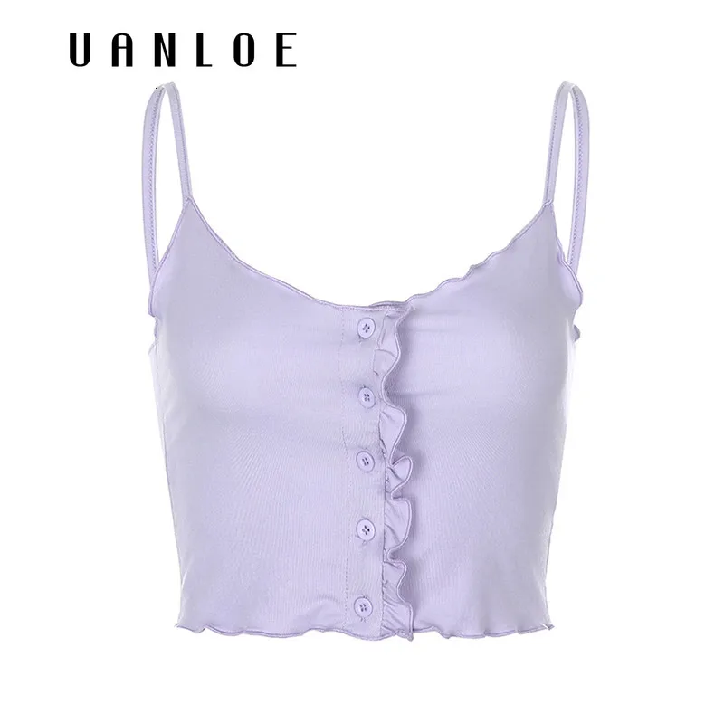 

Sexy Women Solid Camisole Ruflles Streetwear Summer Spaghetti Strap Crop Top Fashion Sleeveless Backless Tops Harajuku