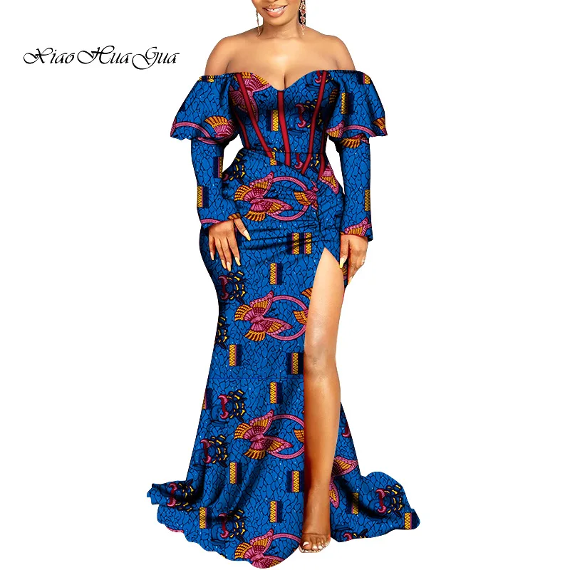 2021 News Ankara Style Dresses Fashion Women Robe Africaine African Dresses for Women Sexy Long Dashiki Split Dress WY8798