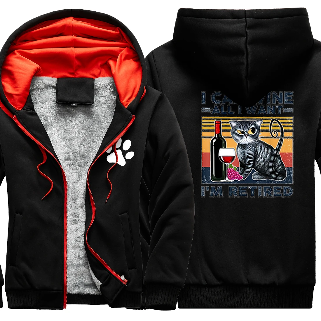 I'm Retired Cat Camouflage Raglan Thicken Jackets Keep Warm Hip Hop Clothing And Hooded Fashion Tracksuits Retro sudadera hombre | Мужская