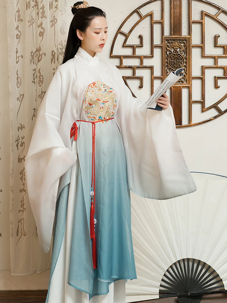 

2021 New Hanfu Original Ming Printing Embroidery Round Neck Robe Hanfu Men and Women Hanfu Couples with The Same Chinese Style