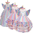 Платье пышное женское свадебное вечернее, Длинное разноцветное Сетчатое платье-торт, в виде единорога, принцессы, праздничное платье для выступлений, 2021