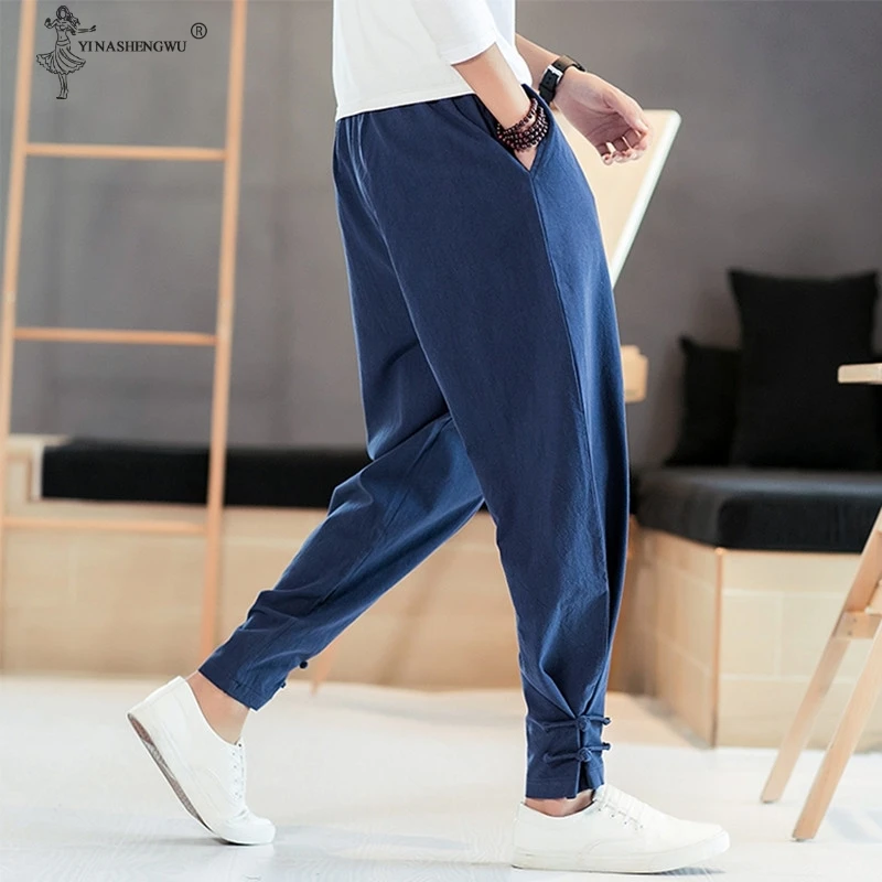 Для мужчин японский Стиль брюки костюм самурая мужские Винтаж шаровары штаны