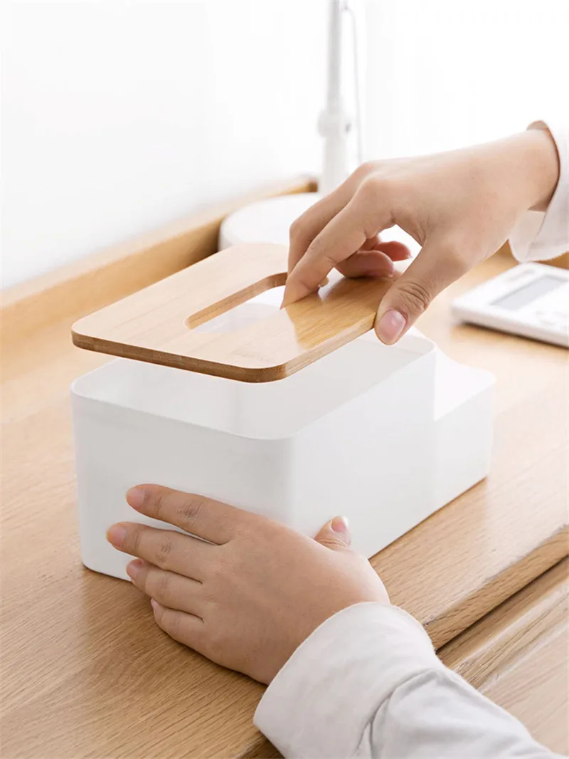 Бамбуковая крышка Настольная разделенная бумажная коробка для полотенец